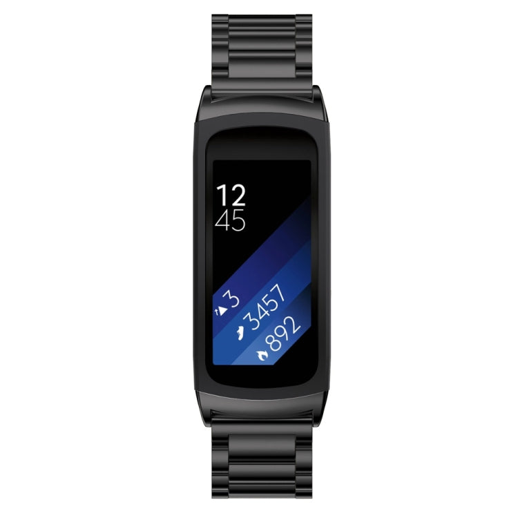 Black three-pearl link watch strap with smartwatch display, front view