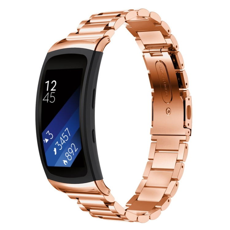 Rose gold metal watch strap with three-pearl link design for Galaxy Gear Fit 2/R360