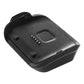 Black charging dock base with visible charging port and contact pins on top