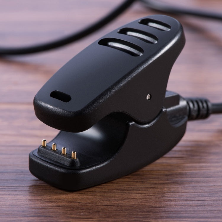 Black clip-on charging cable with three gold charging pins