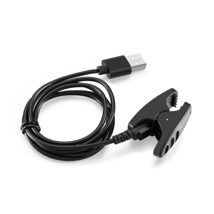 Clip-on charging cable set with USB-A connector, black cable, and mount