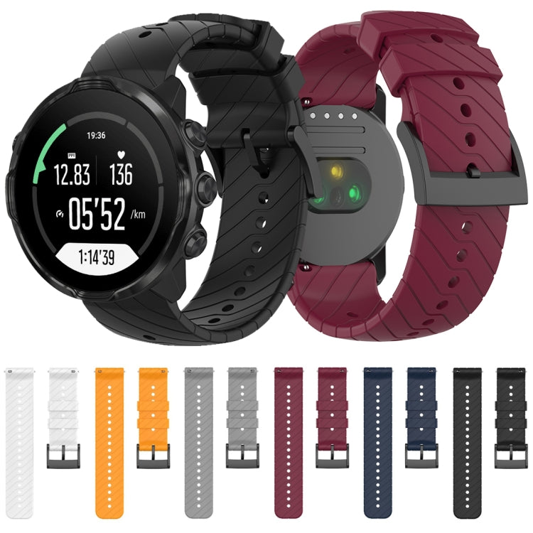 Suunto 7 watch with black and red wine lightning silicone straps; multiple colors shown
