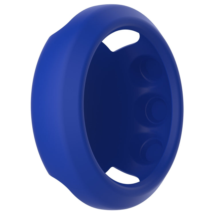 Blue silicone watch case cover with side cutouts for buttons and strap pins
