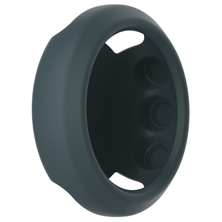 Dark gray silicone watch case cover with side cutouts for buttons and strap pins