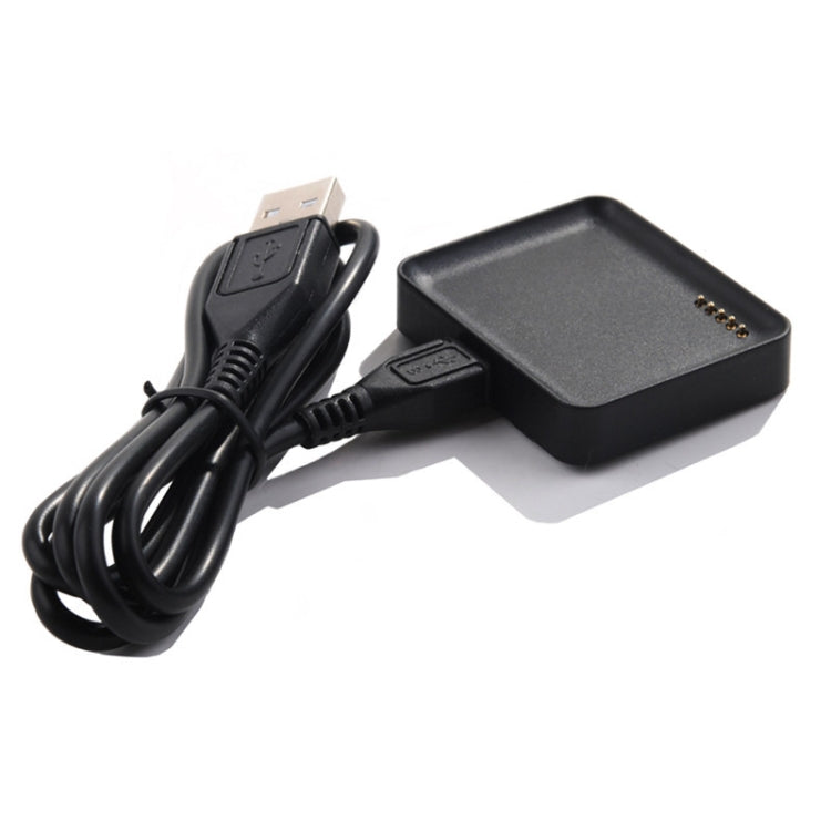 Black watch charging base with USB cable and connector for LG G Watch.
