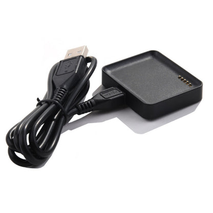 Black watch charging base with USB cable and connector for LG G Watch.