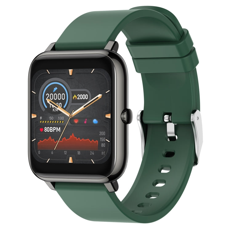 1.4-inch IPS smartwatch with green silicone strap, black screen with compass and graph
