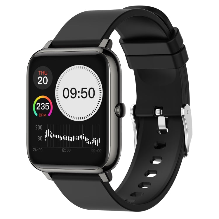 1.4-inch IPS smartwatch with black silicone strap, black screen with clock and waveform