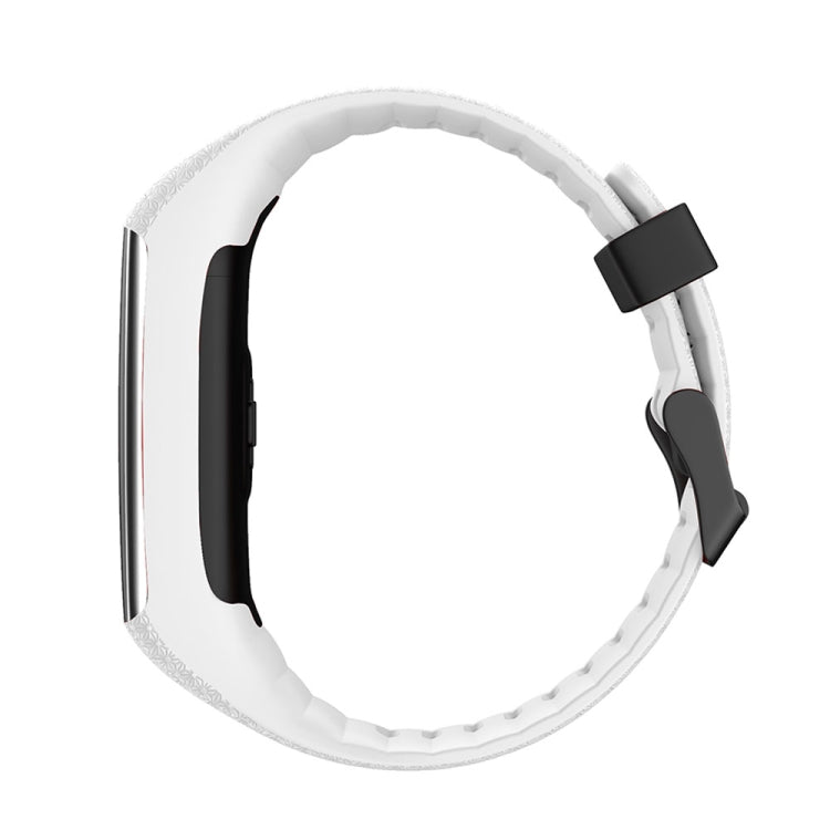 Textured watch strap, white with black clasp, side view