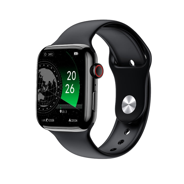 Black smartwatch with rectangular TFT display and side crown button
