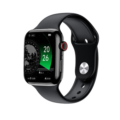 Black smartwatch with rectangular TFT display and side crown button