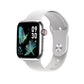 White smartwatch with butterfly-themed screen and rounded side crown button