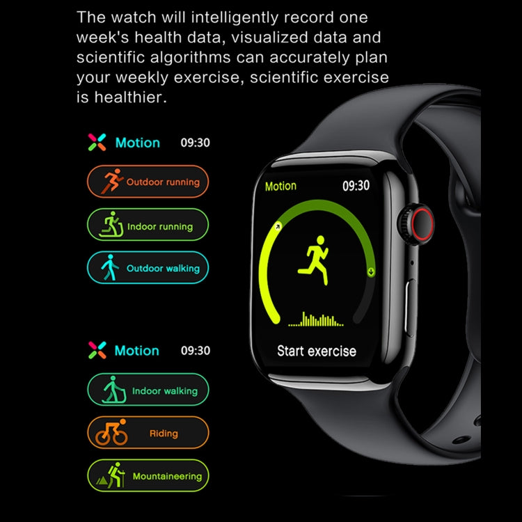 Black smartwatch showing motion activity icons on the screen