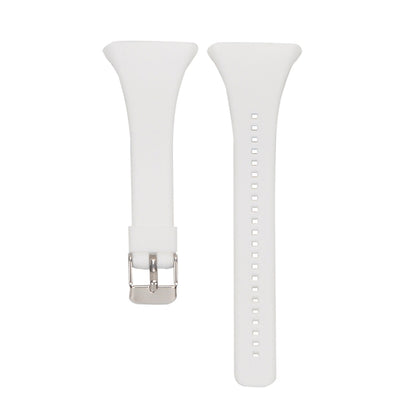 White silicone strap with metal buckle and length-adjustment holes