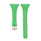 Green silicone strap with metal buckle and row of adjustment holes