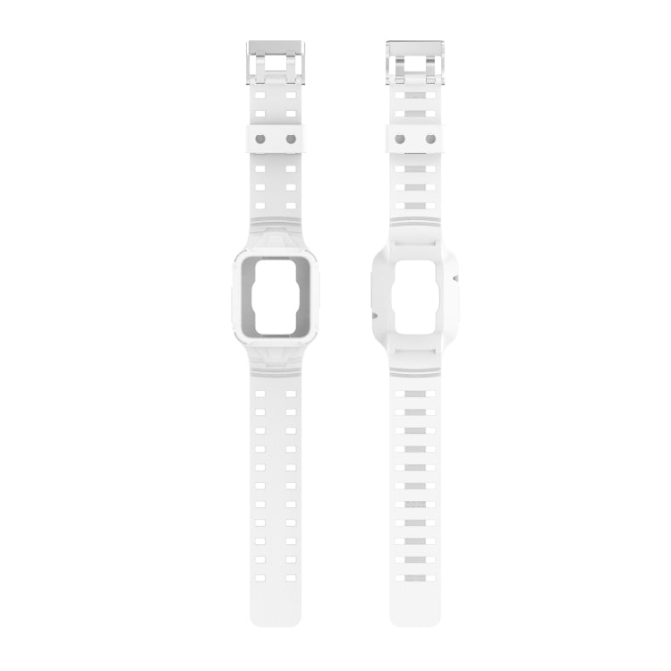 Silicone integrated watch band, white color, top and side strap view