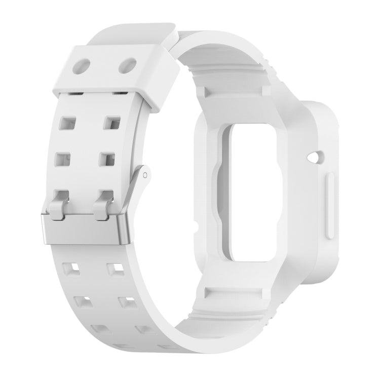Silicone integrated watch band, white color, clasp and inner strap detail