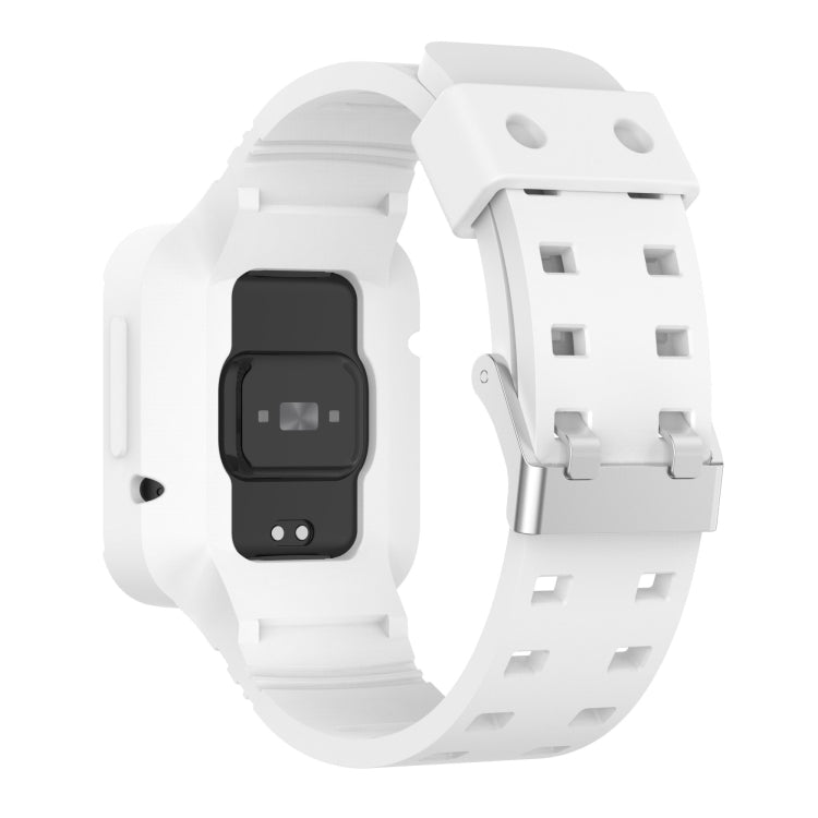 Silicone integrated watch band with watch case, white strap and black screen