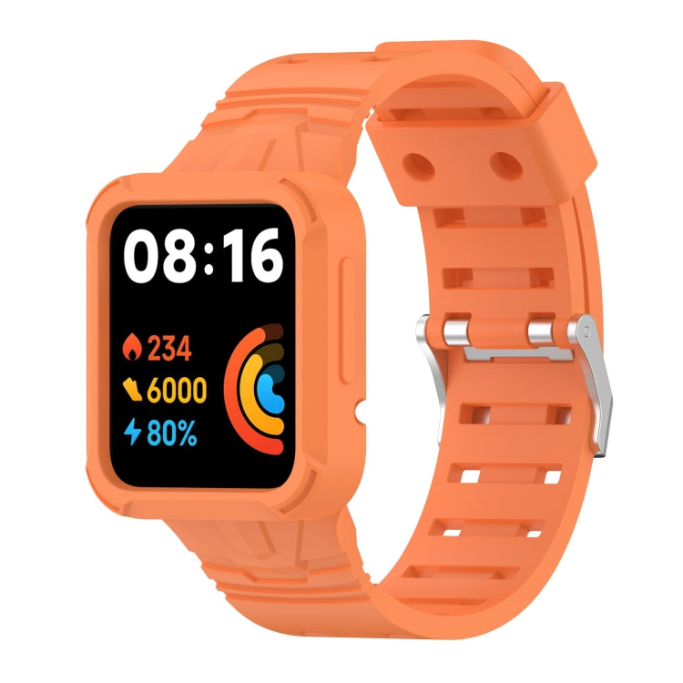 Silicone integrated watch band with screen watch case, orange color