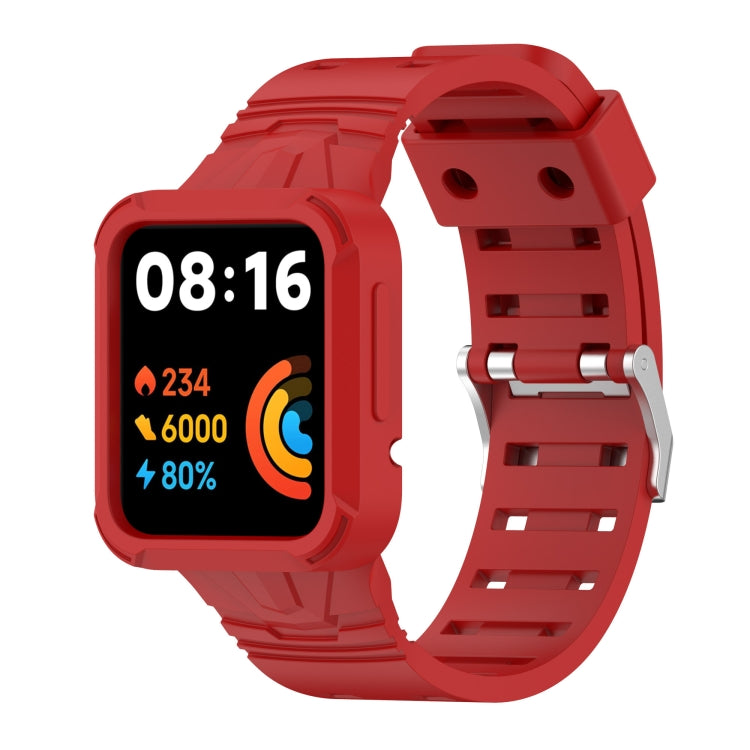 Silicone integrated watch band with screen watch case, red color