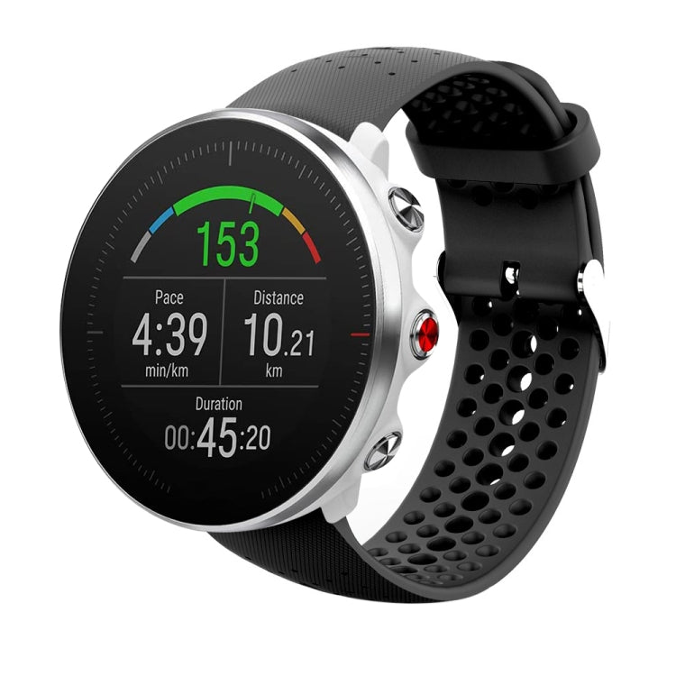 Silicone watch strap, black perforated silicone with metal buckle clasp