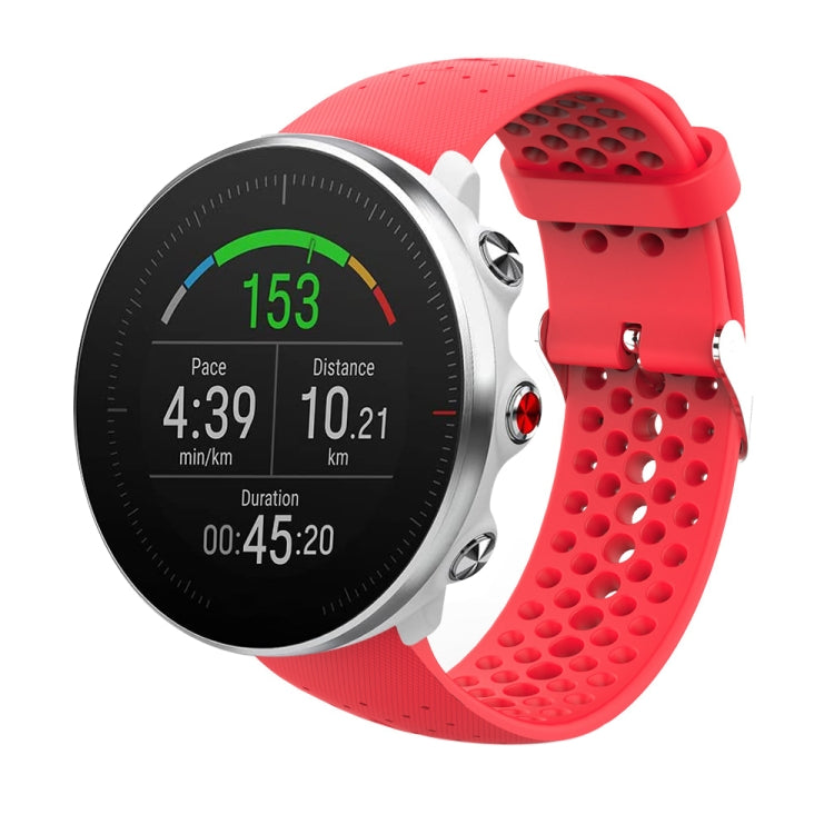 Silicone watch strap, red perforated silicone with metal buckle clasp