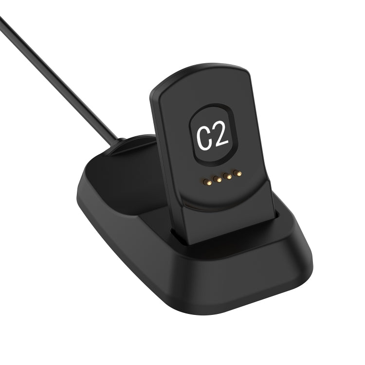 Black charging dock base with standing watch connector labeled C2