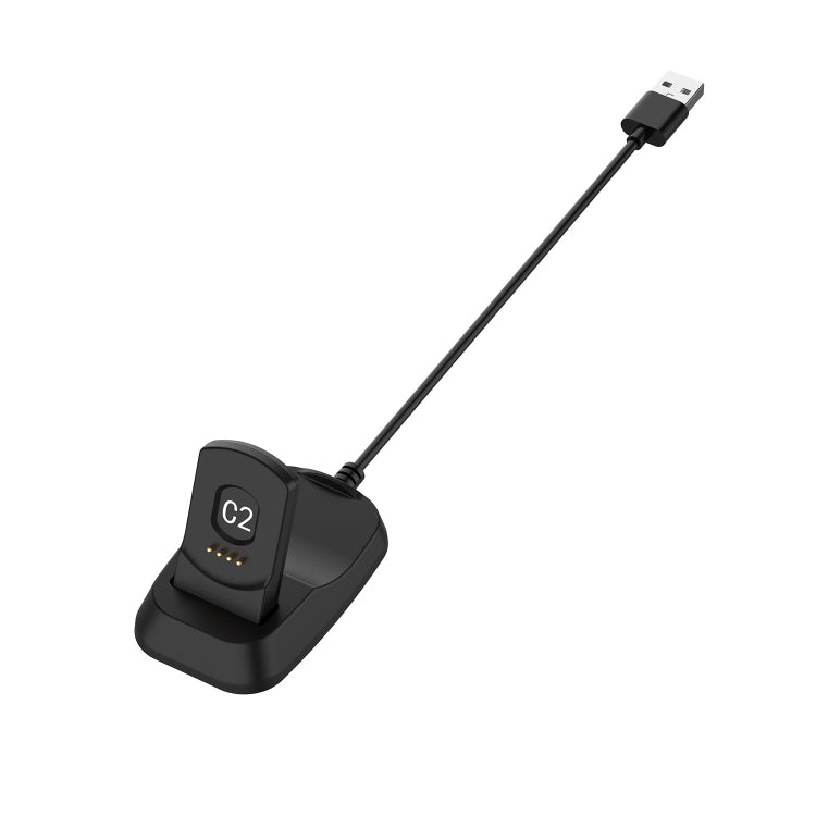 Black charging dock base with C2 label and 1m USB cable