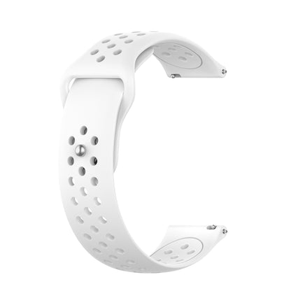 White silicone breathable watch strap with perforations and metal connector pins