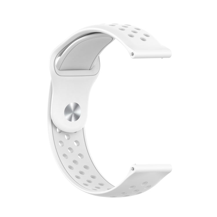 White perforated silicone watch strap with metal clasp hardware and curved case