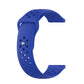 Blue silicone breathable watch strap with vent holes and metal connector pins