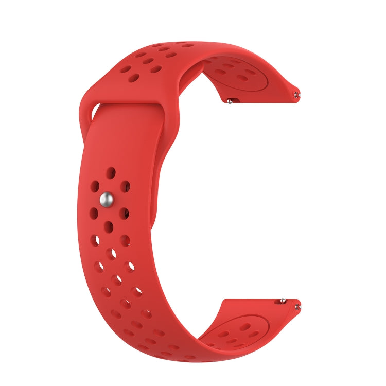 Red silicone breathable watch strap with ventilation holes and metal connector pins