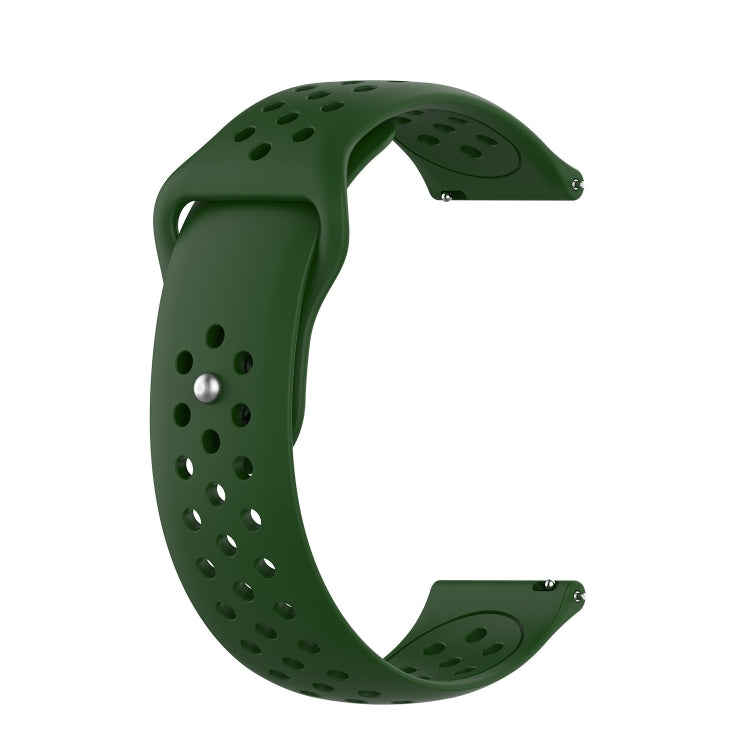 Green silicone breathable watch strap with perforations and metal connector pins