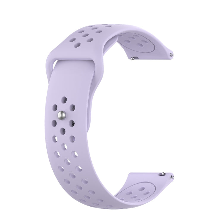 Light purple silicone breathable watch strap with perforated band and metal pin clasp