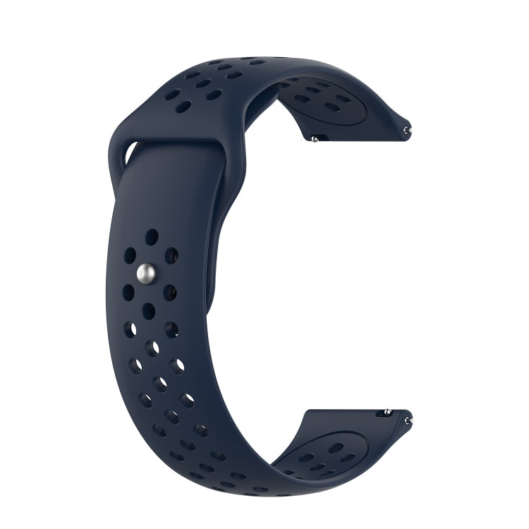 Navy blue silicone breathable watch strap with perforated band and metal pin clasp