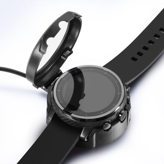 Black smartwatch dock charger with cable and open charging cradle