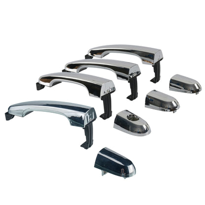 Chrome exterior door handle set with caps and mounting brackets, 4-piece
