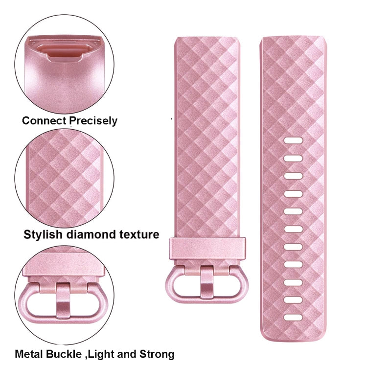 Metal watch strap with diamond-texture band and rose-gold buckle for Fitbit Charge 3
