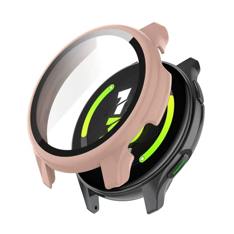 Pink tempered glass watch protective case with raised bezel and green edge accents