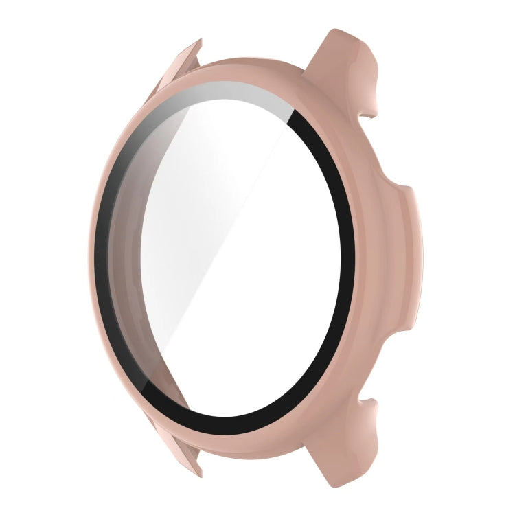 Pink tempered glass watch protective case, front view with clear screen cover