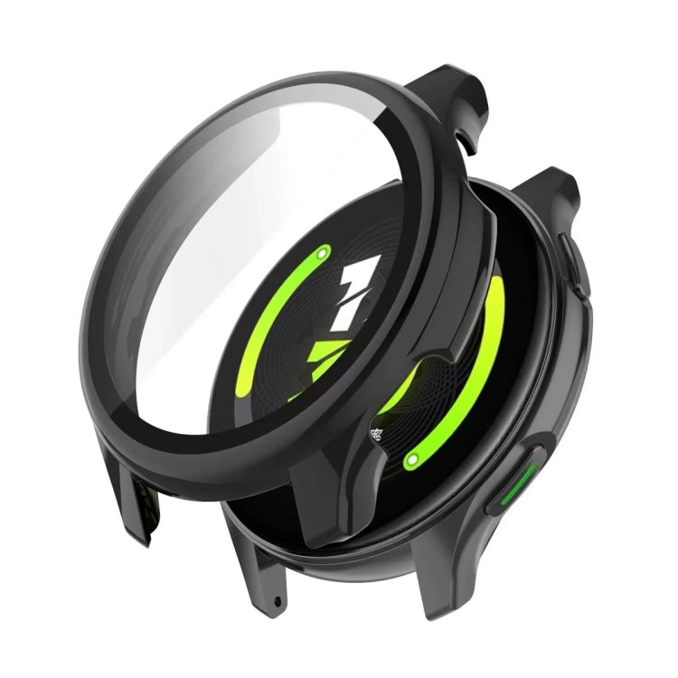 Black tempered glass watch protective case with raised bezel and green edge accents