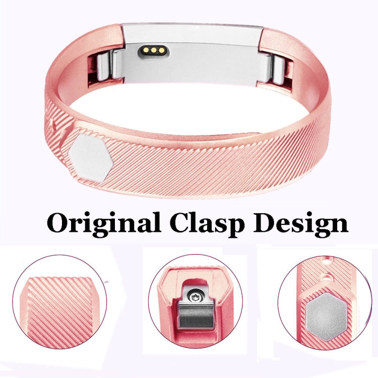Rose gold metallic clasp watch band for Fitbit Alta, textured strap with buckle