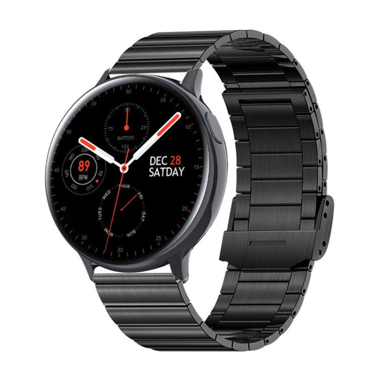 Black steel smartwatch band with round TFT display and fitness watch face