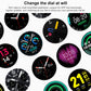 Smart wristband with app-changeable watch dials shown on multiple round screens