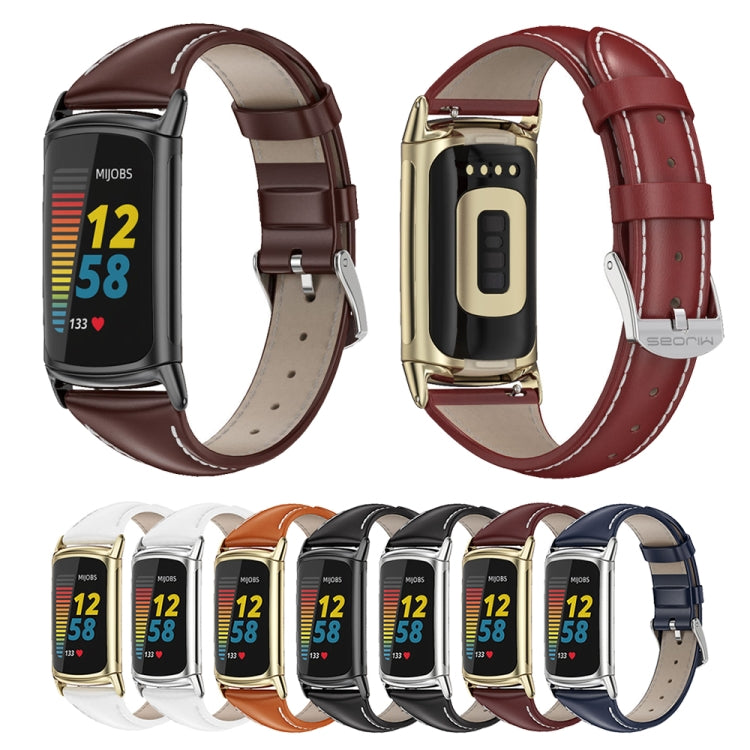 Mijobs Genuine Leather Slim Watch Band, For Fitbit Charge5