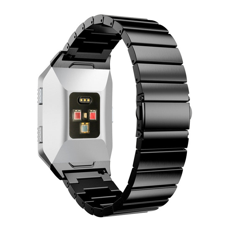 Black stainless steel watch strap with link bracelet, for Fitbit Ionic