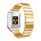 Gold stainless steel watch strap with link bracelet, for Fitbit Ionic