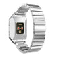 Silver stainless steel watch strap with link bracelet, for Fitbit Ionic