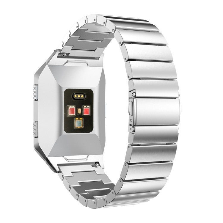 Silver stainless steel watch strap with link bracelet, for Fitbit Ionic