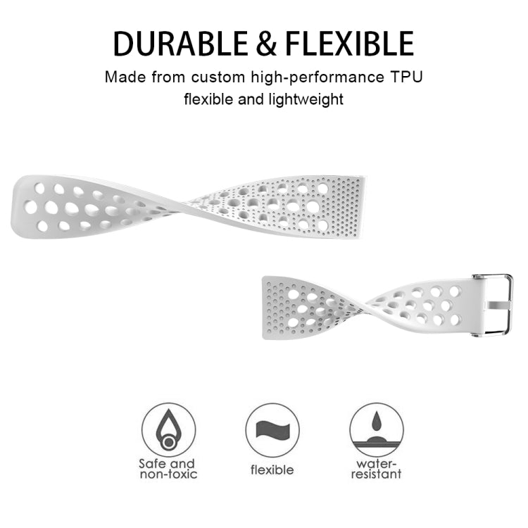Breathable perforated TPU watch strap for Fitbit Versa, white, flexible and water resistant.